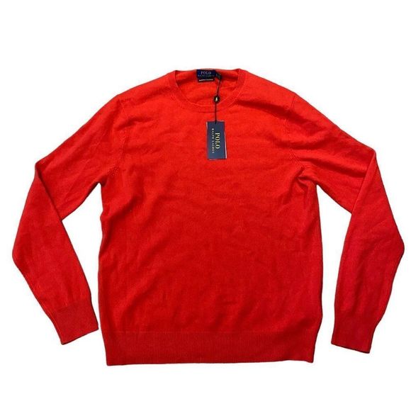NEW POLO RALPH LAUREN MENS WASHABLE CASHMERE CREWNECK SWEATER RED SIZE XL
